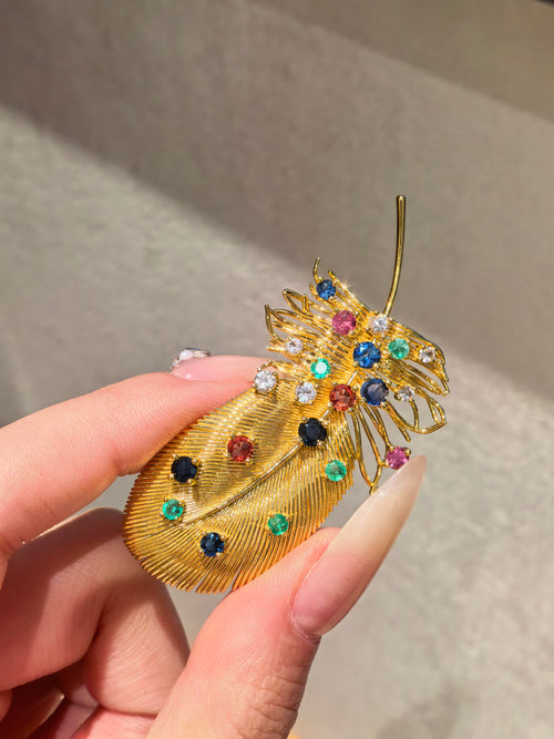 18K Gold Multi-stone Brooch