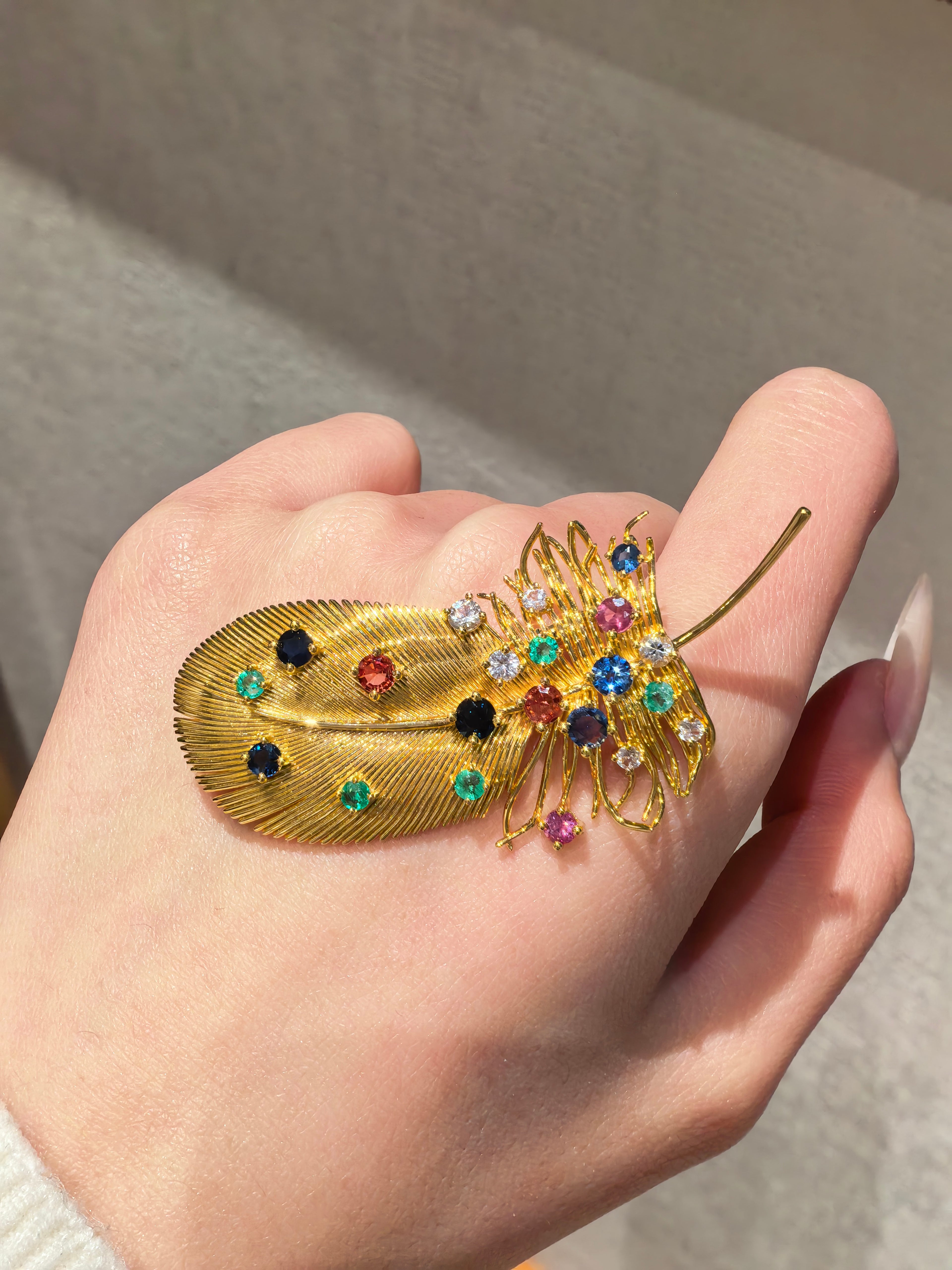 18K Gold Multi-stone Brooch