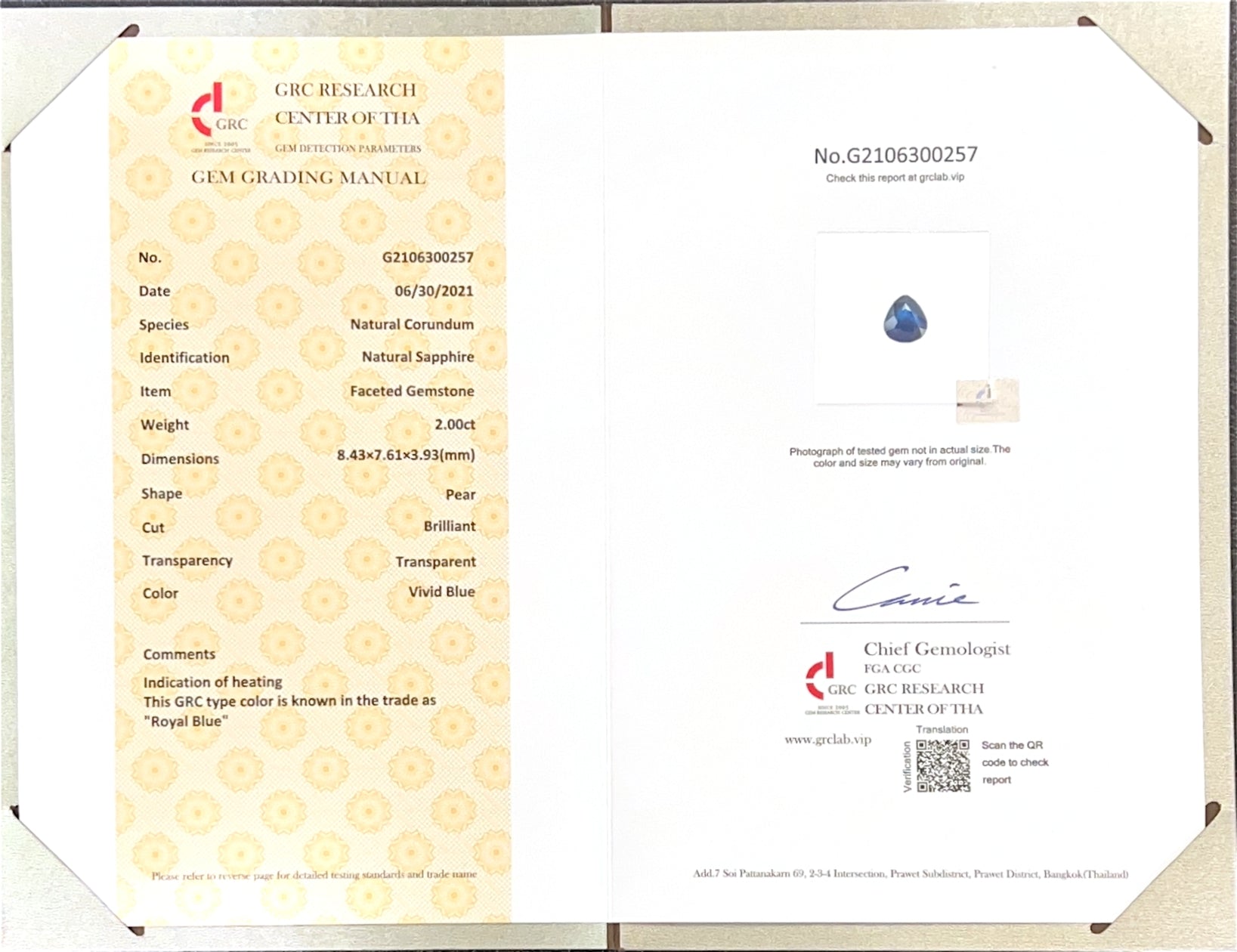 Pear Natural Sapphire Royal Blue 2.0 CT