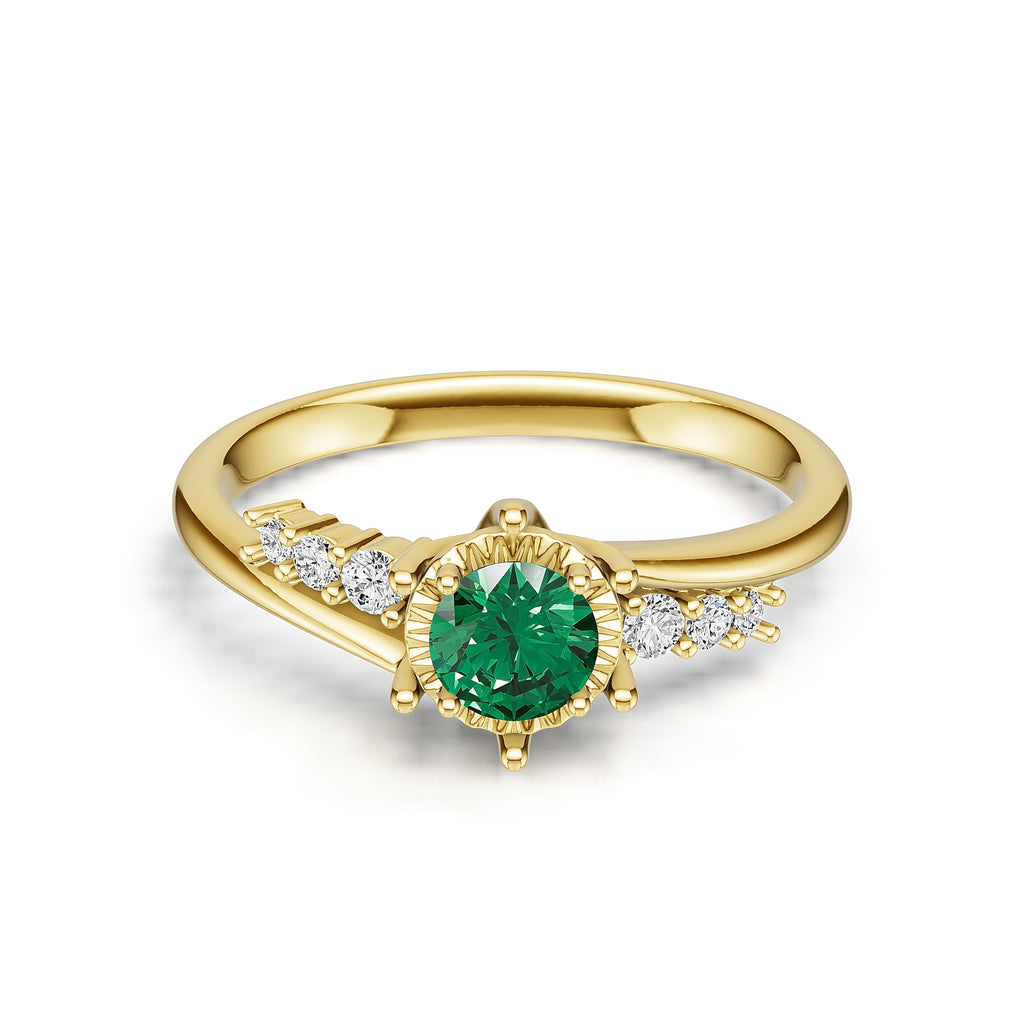 18K Gold Emerald Diamond Ring