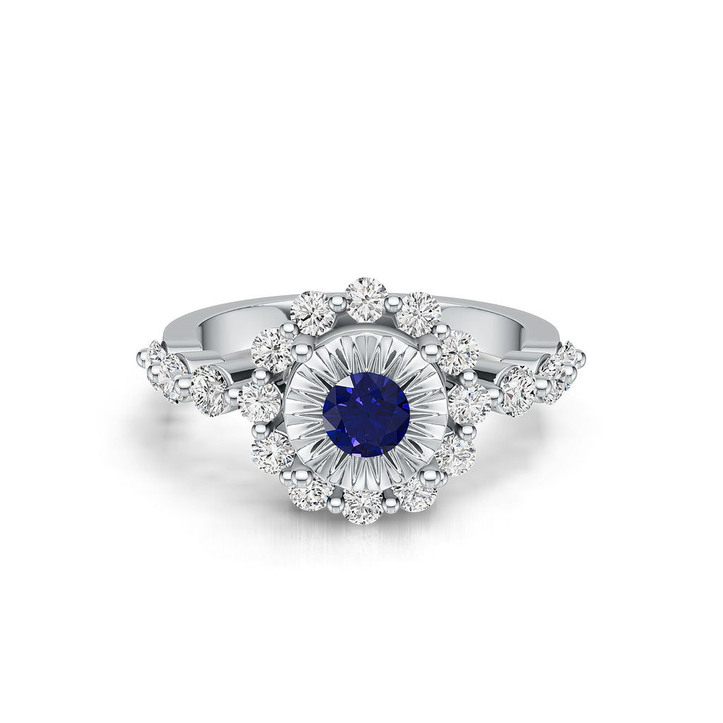 "Solar Embrace" 18K White Gold Sapphire & Diamond Cluster Ring