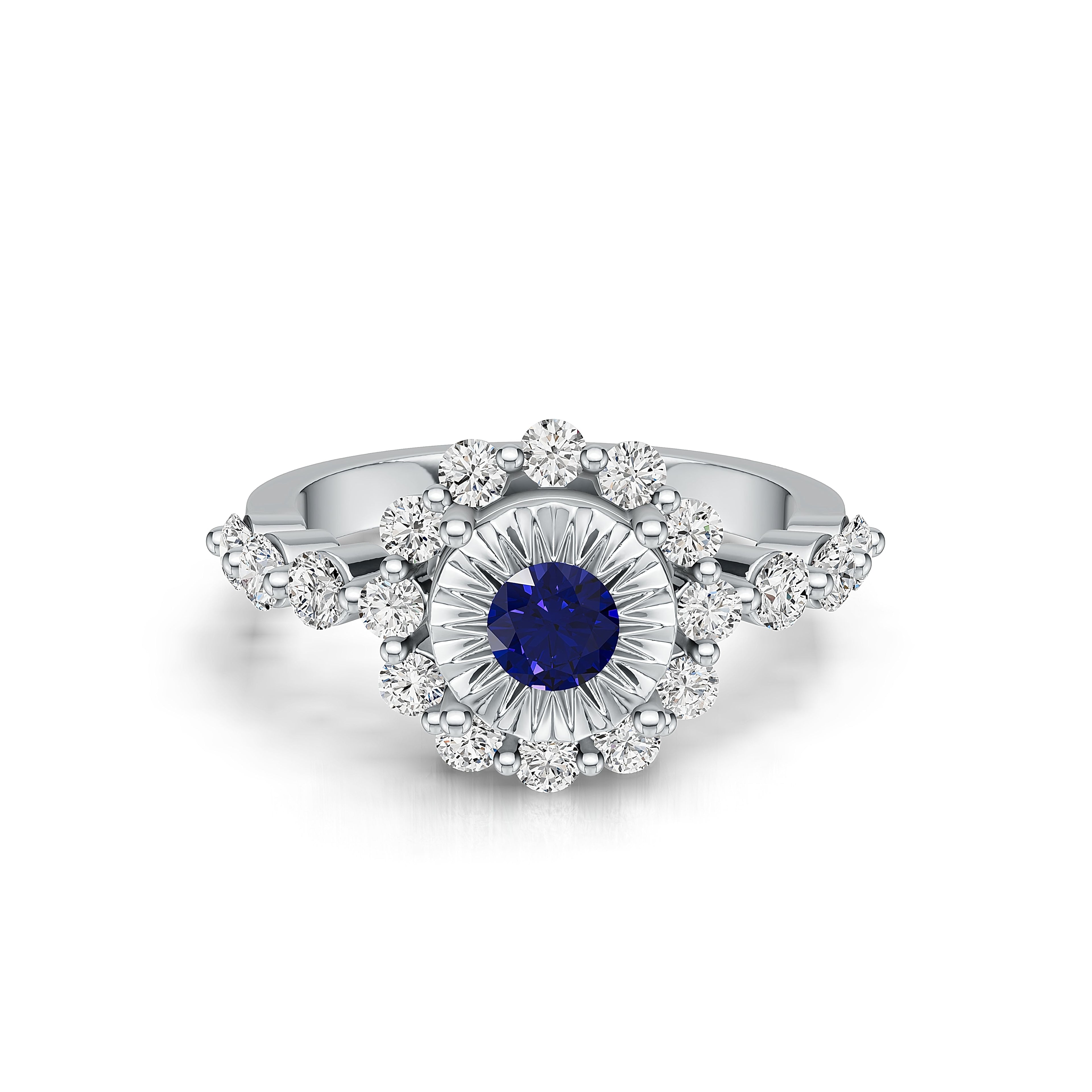 "Solar Embrace" 18K White Gold Sapphire & Diamond Cluster Ring