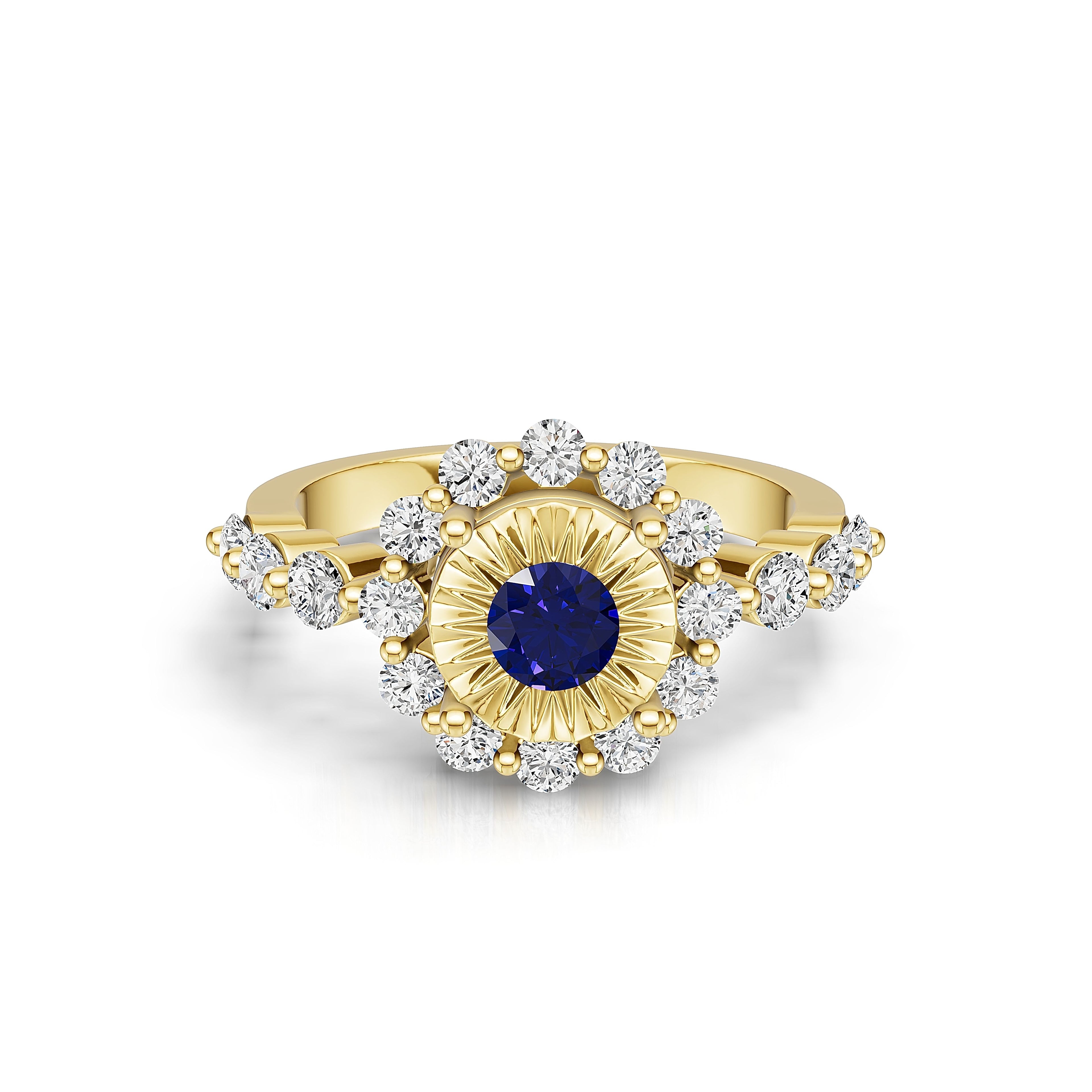 "Solar Embrace" 18K Gold Sapphire & Diamond Cluster Ring