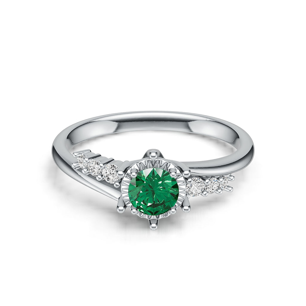 18K White Gold Emerald Diamond Ring