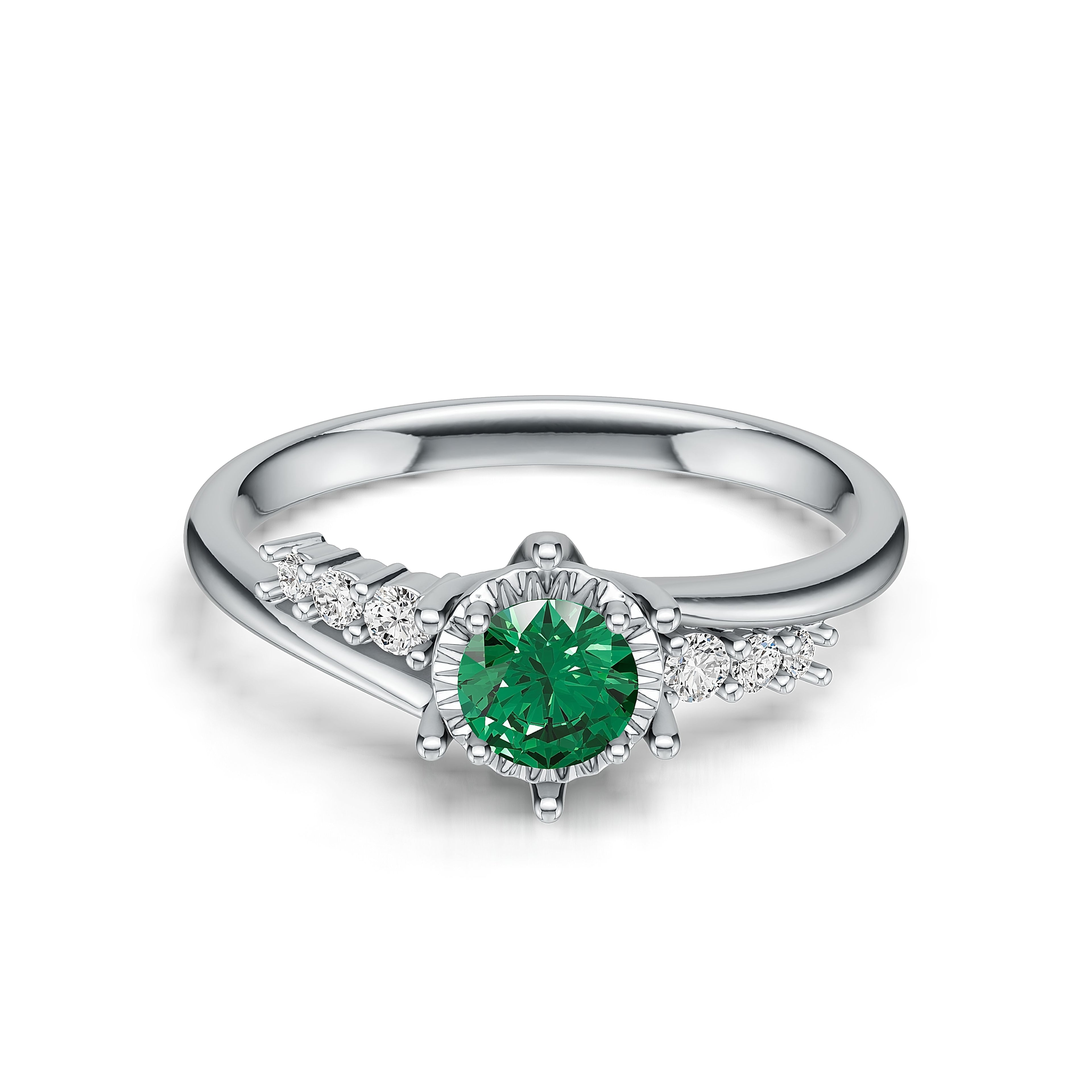 18K White Gold Emerald Diamond Ring