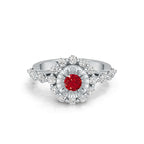 "Solar Embrace" 18K White Gold Ruby & Diamond Cluster Ring