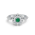 "Solar Embrace" 18K White Gold Emerald & Diamond Cluster Ring