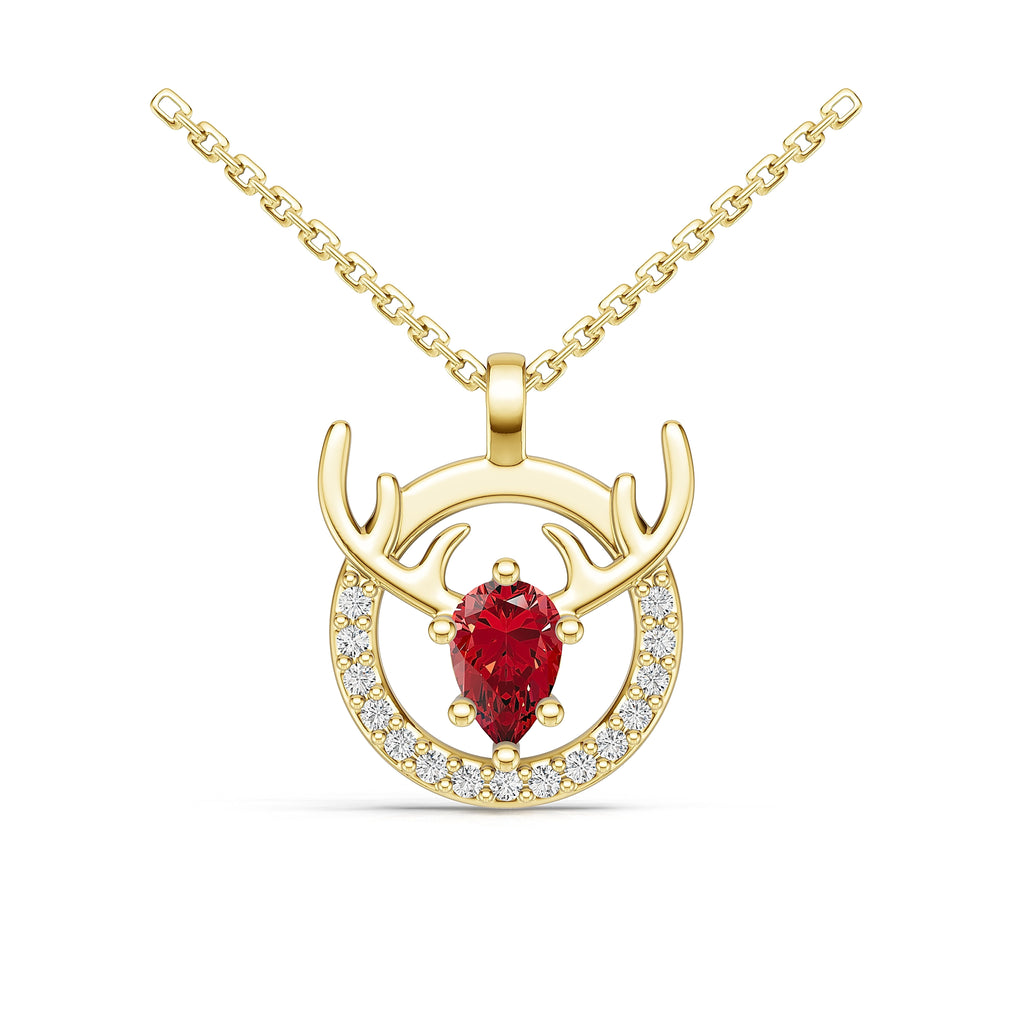 "Eternal Stag" 18K Gold Ruby & Diamond Pendant Necklace