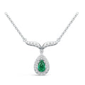 18K White Gold Natural Emerald Diamond Pendant Necklace