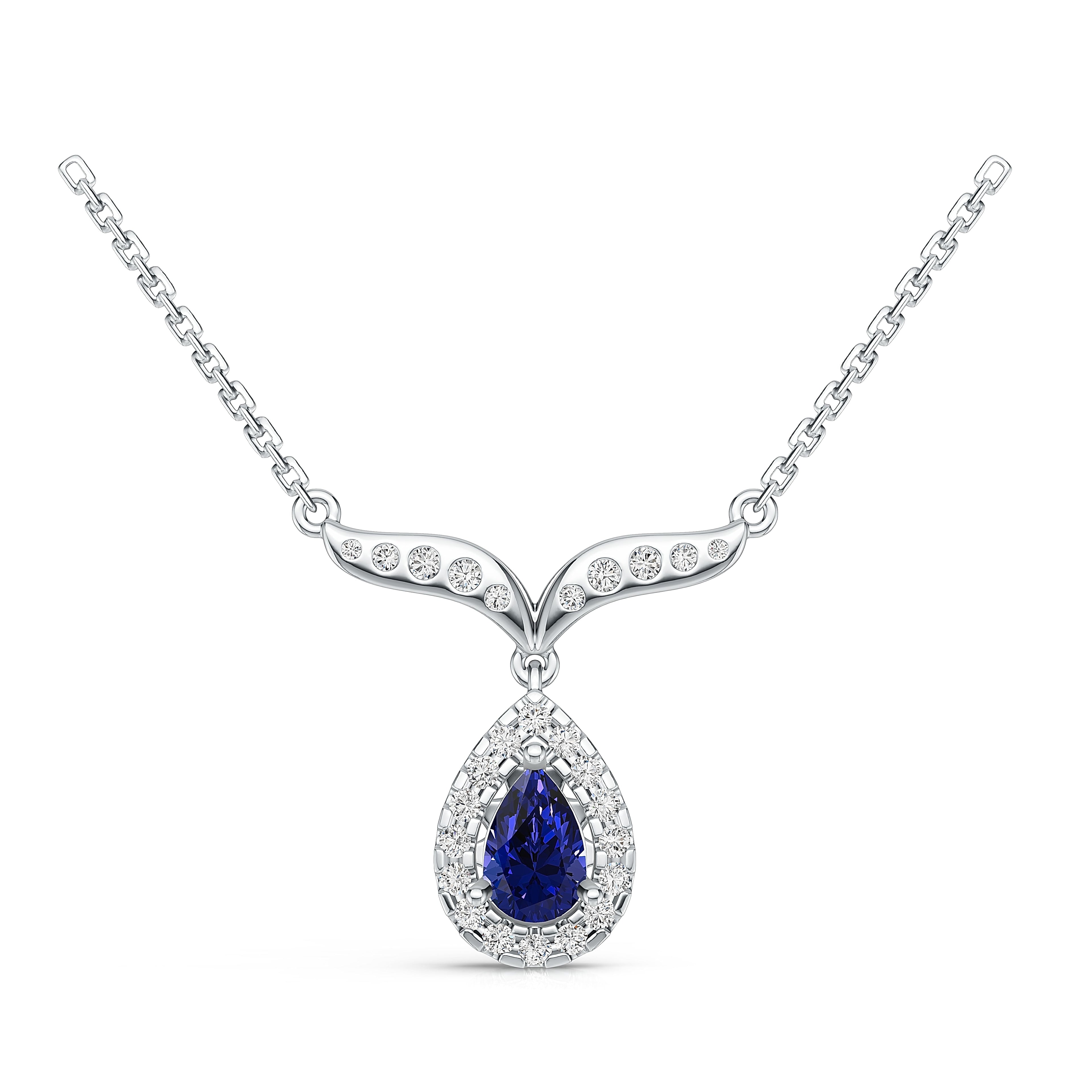 18K White Gold Sapphire Diamond Pendant Neckace