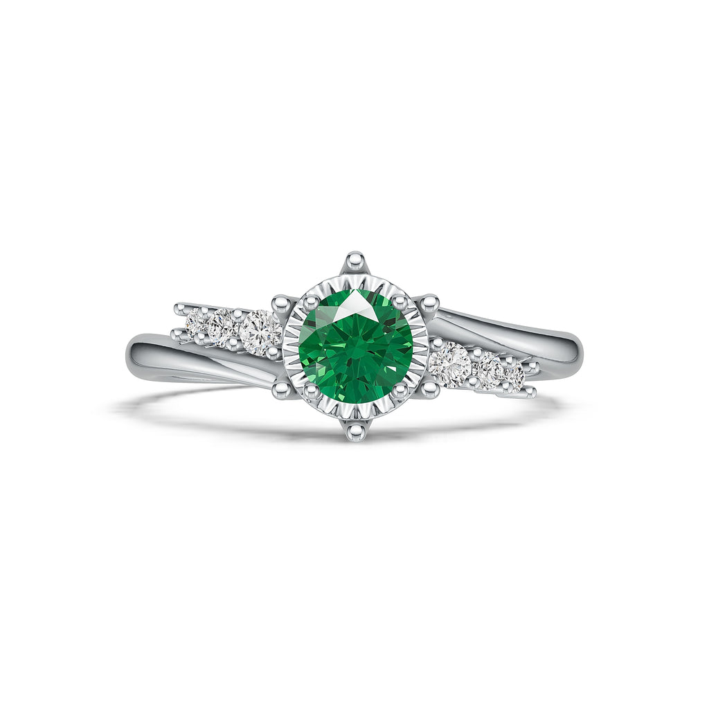 18K White Gold Emerald Diamond Ring
