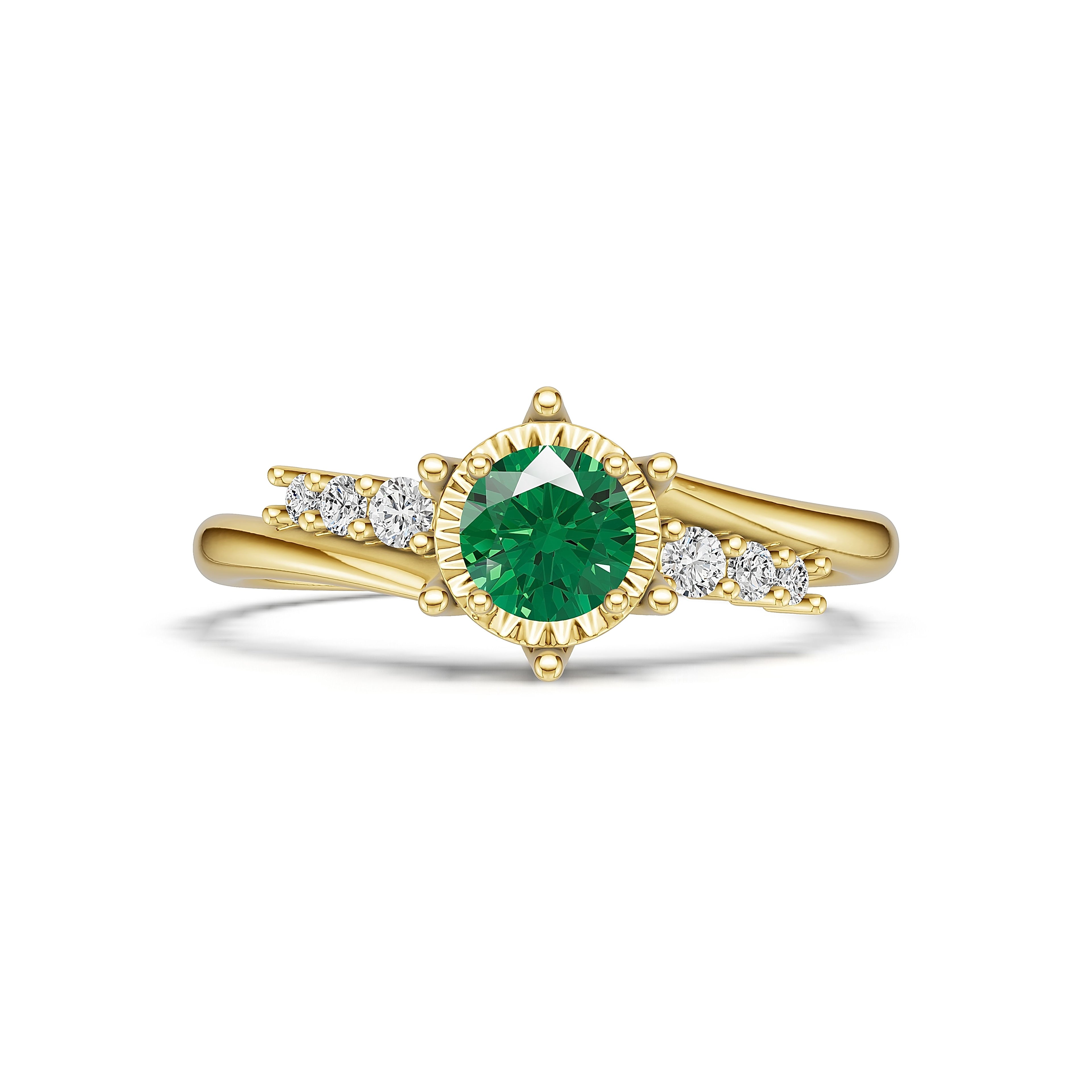 18K Gold Emerald Diamond Ring