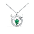 "Eternal Stag" 18K White Gold Emerald & Diamond Pendant Necklace