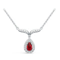 18K White Gold Natural Ruby Diamond Pendant Necklace