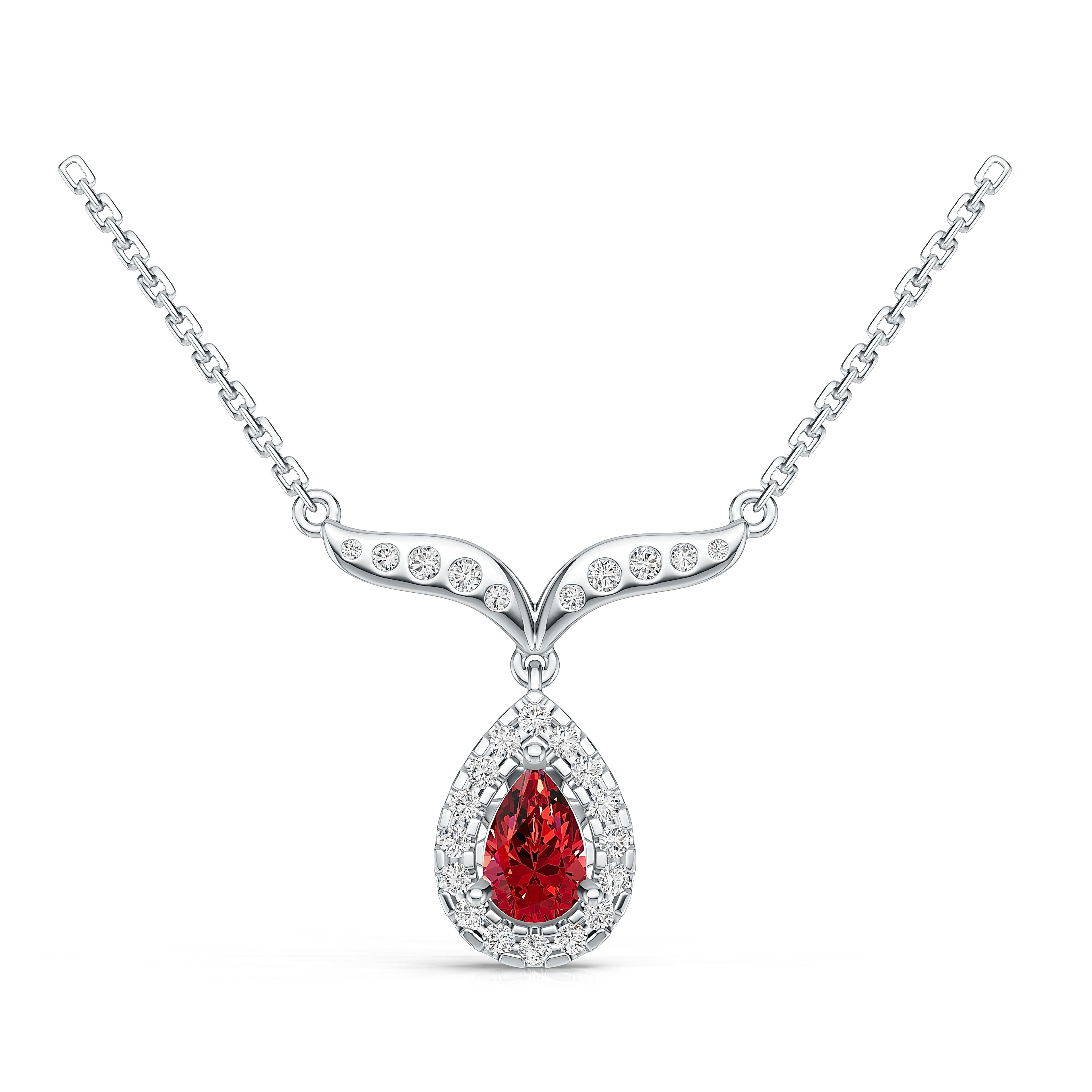 18K White Gold Natural Ruby Diamond Pendant Necklace