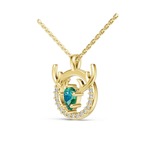 "Eternal Stag" 18K Gold Emerald & Diamond Pendant Necklace