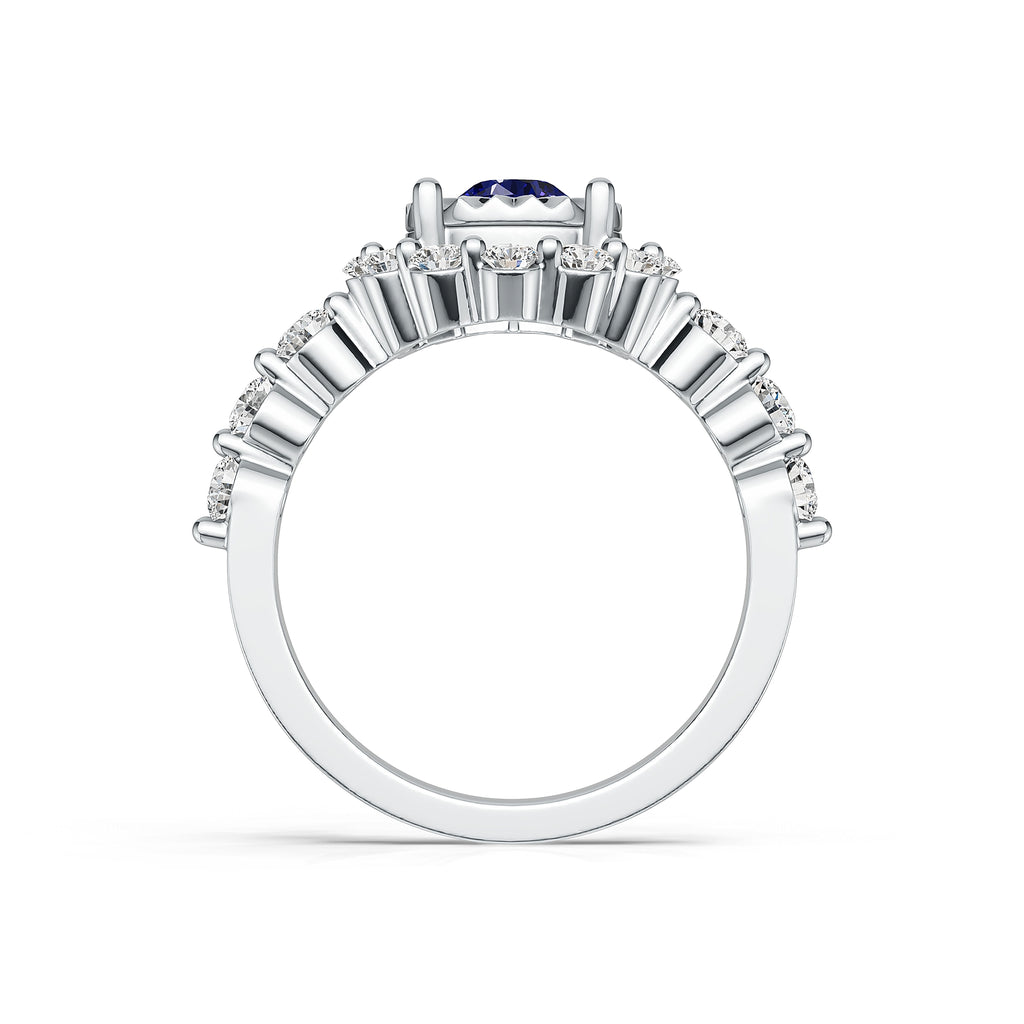 "Solar Embrace" 18K White Gold Sapphire & Diamond Cluster Ring