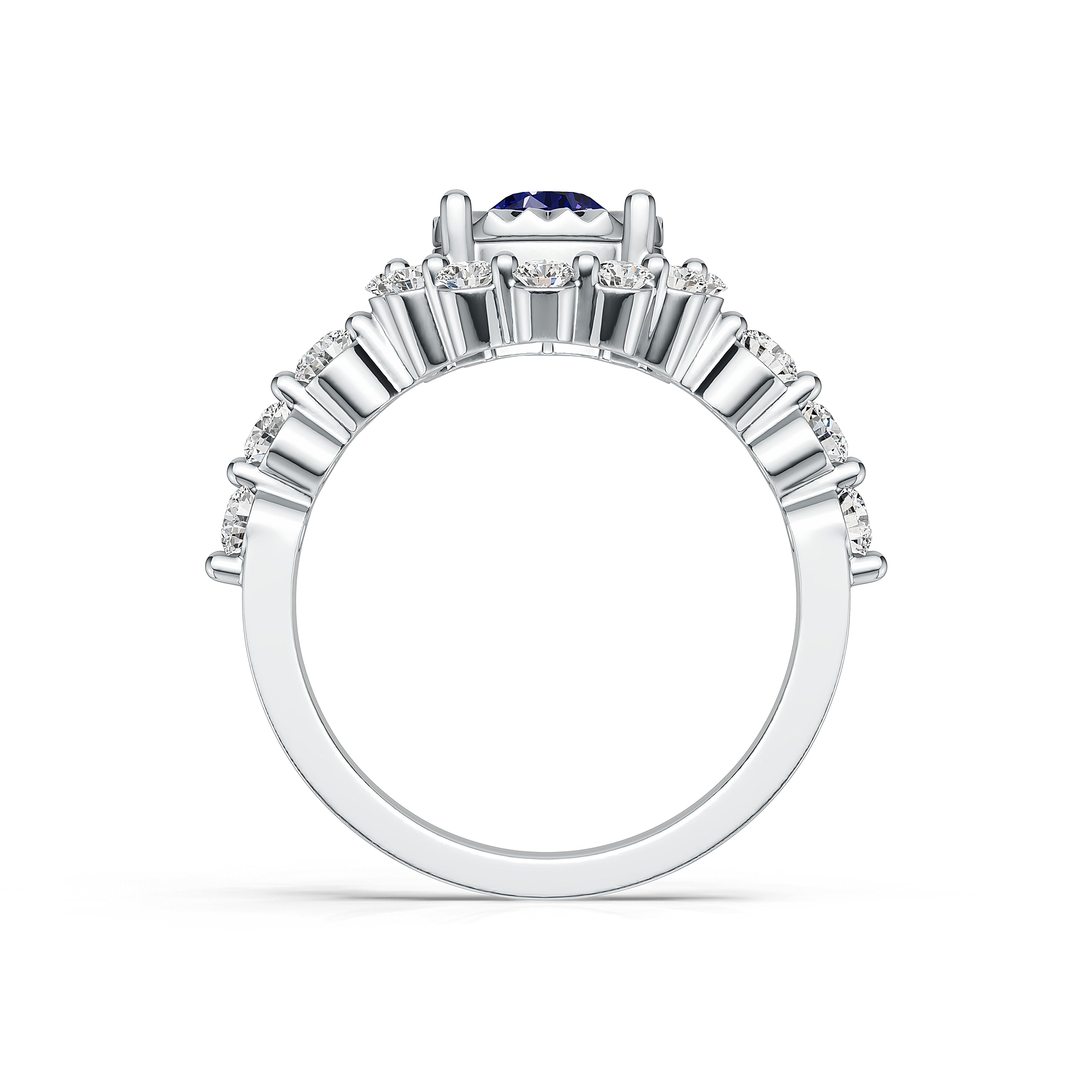 "Solar Embrace" 18K White Gold Sapphire & Diamond Cluster Ring