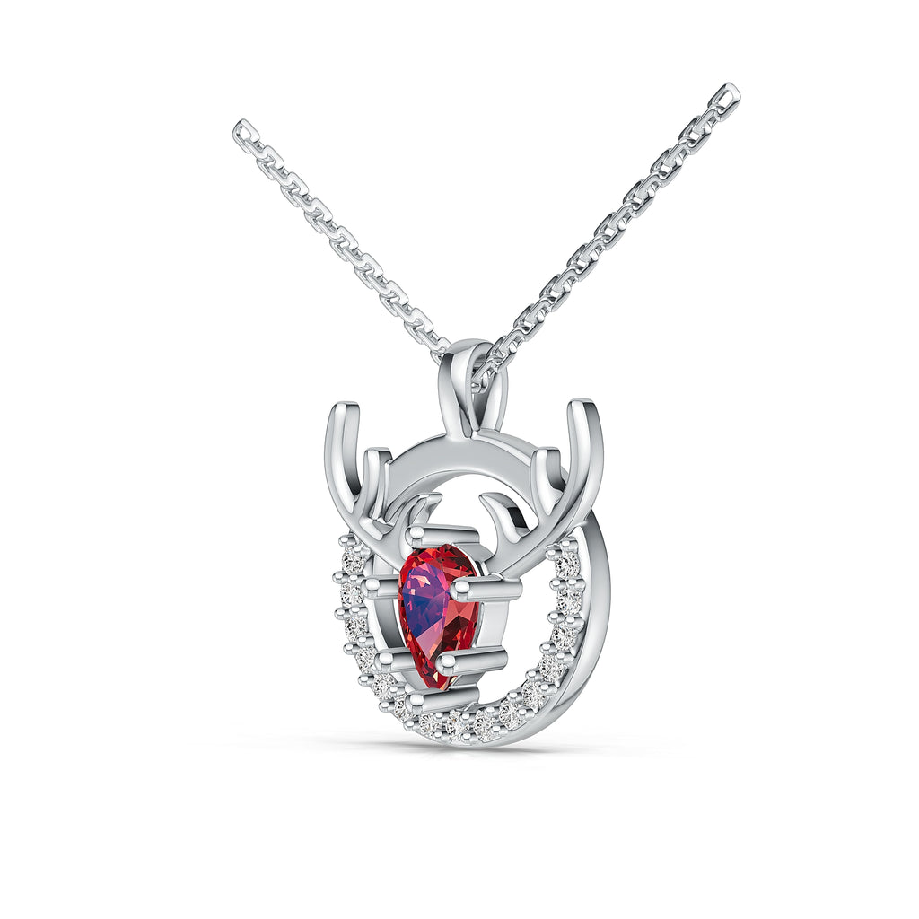 18K White Gold Pear Ruby Diamond Pendant Necklace