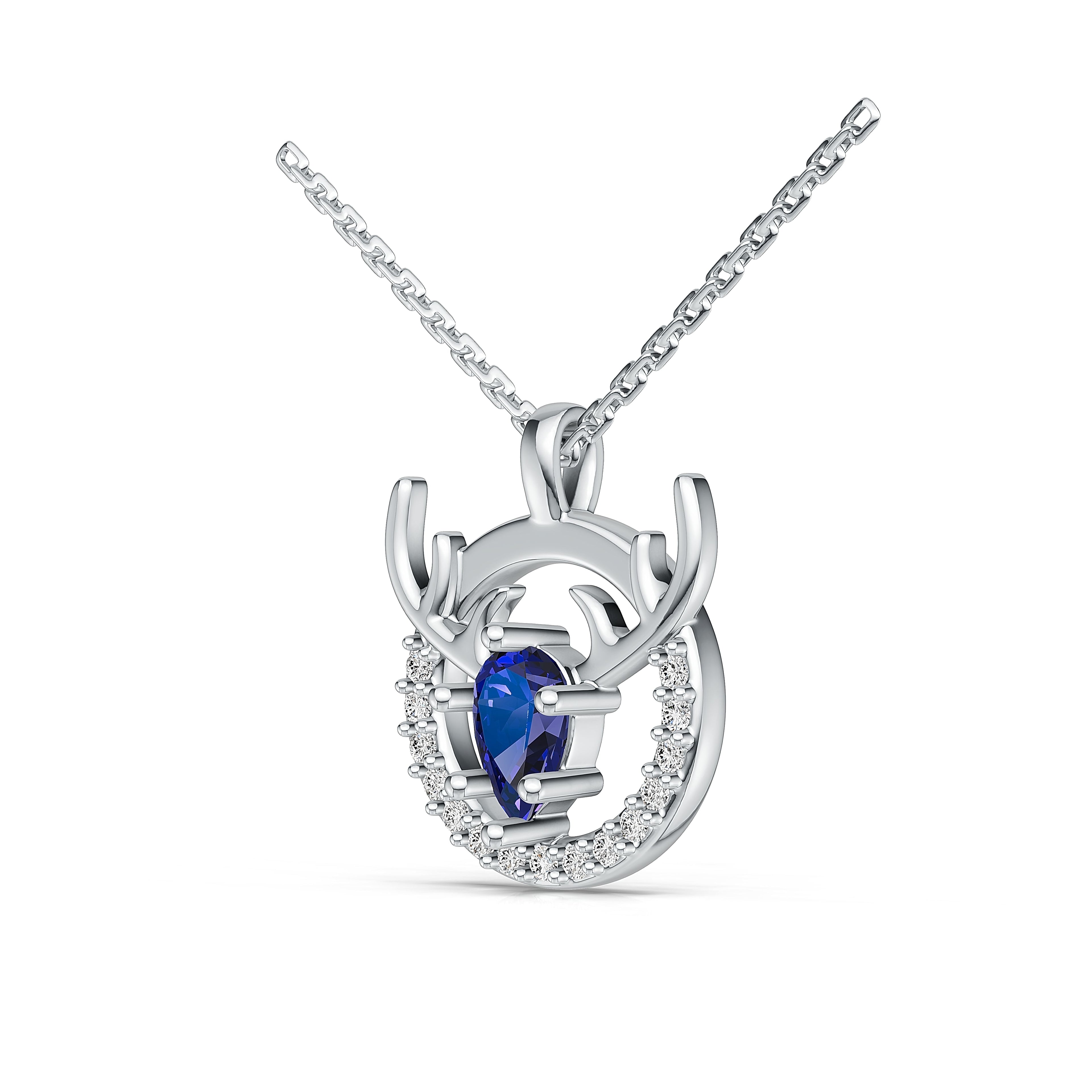 "Eternal Stag" 18K White Gold Sapphire & Diamond Pendant Necklace