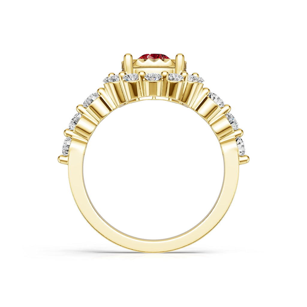 "Solar Embrace" 18K Gold Ruby & Diamond Cluster Ring