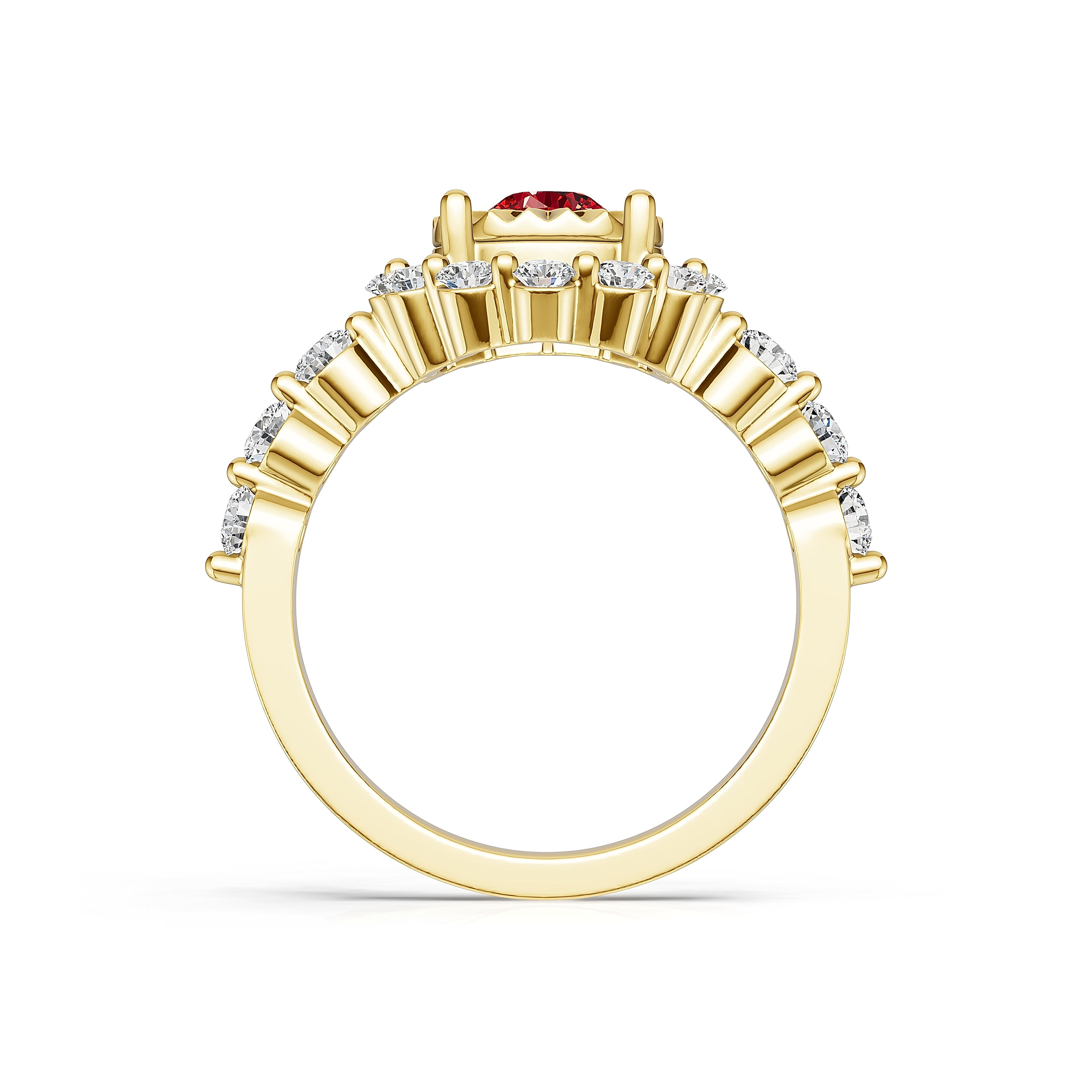 "Solar Embrace" 18K Gold Ruby & Diamond Cluster Ring