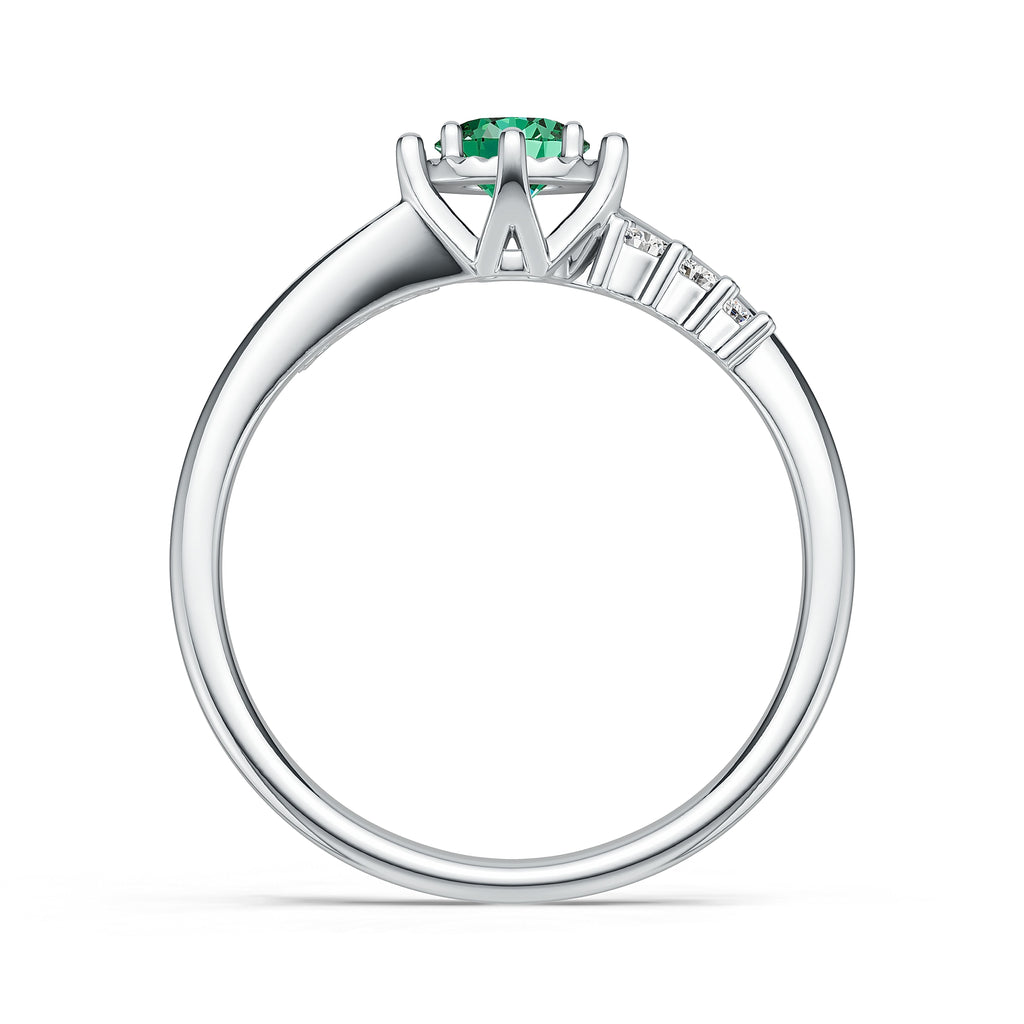 18K White Gold Emerald Diamond Ring