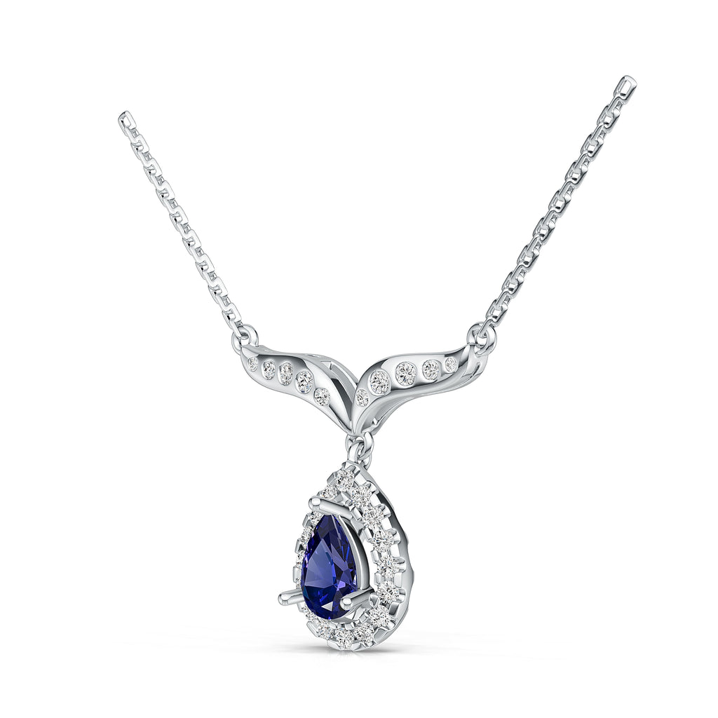 18K White Gold Sapphire Diamond Pendant Neckace