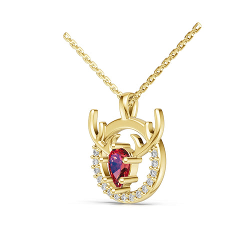 "Eternal Stag" 18K Gold Ruby & Diamond Pendant Necklace