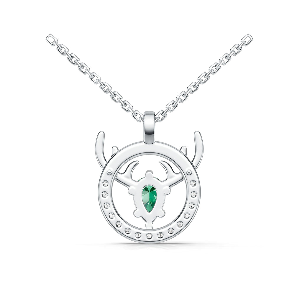 "Eternal Stag" 18K White Gold Emerald & Diamond Pendant Necklace