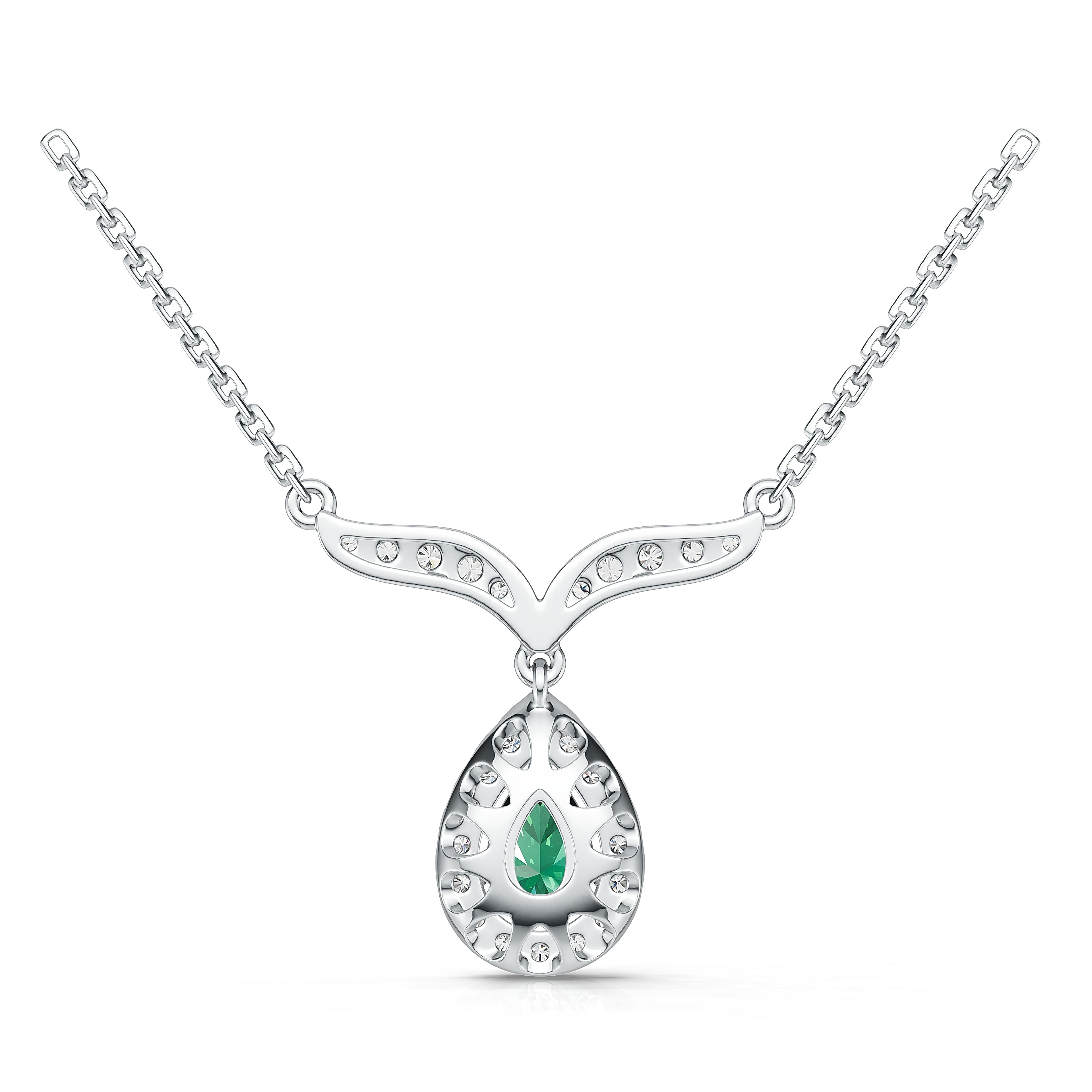 18K White Gold Natural Emerald Diamond Pendant Necklace