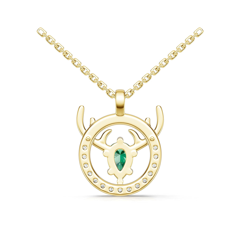 "Eternal Stag" 18K Gold Emerald & Diamond Pendant Necklace