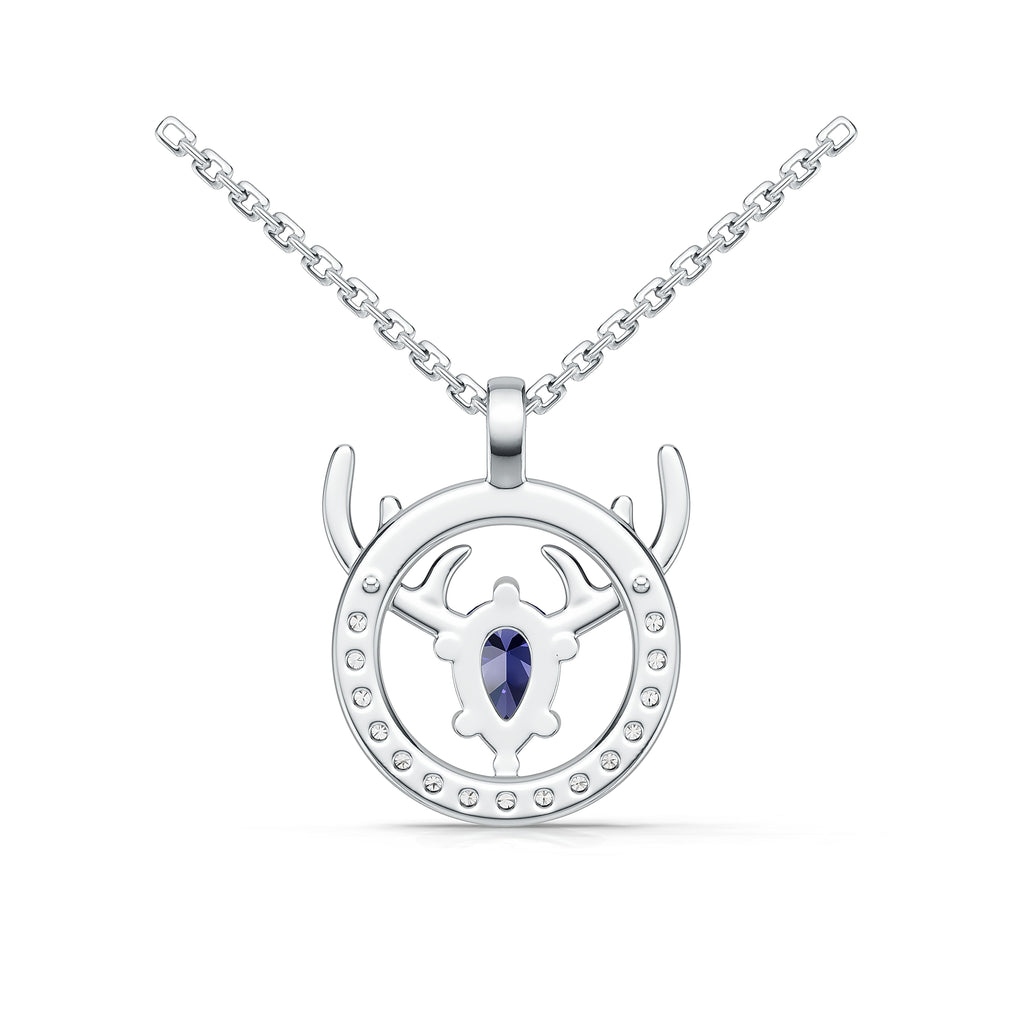 "Eternal Stag" 18K White Gold Sapphire & Diamond Pendant Necklace