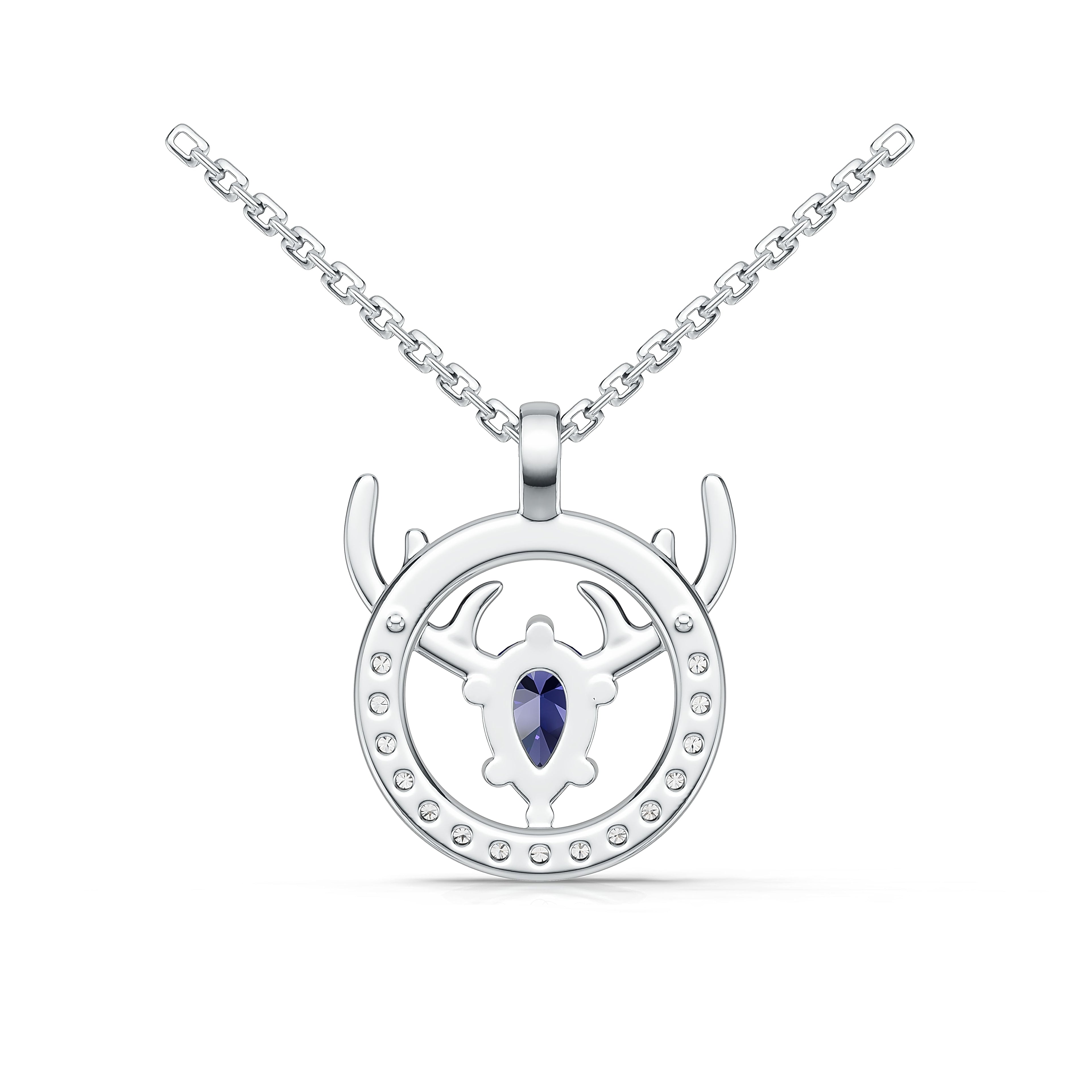"Eternal Stag" 18K White Gold Sapphire & Diamond Pendant Necklace