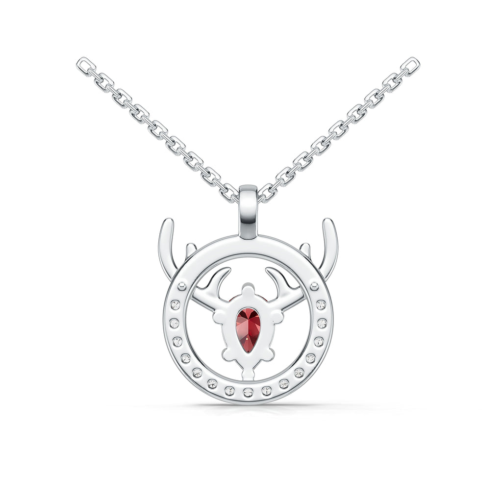 18K White Gold Pear Ruby Diamond Pendant Necklace