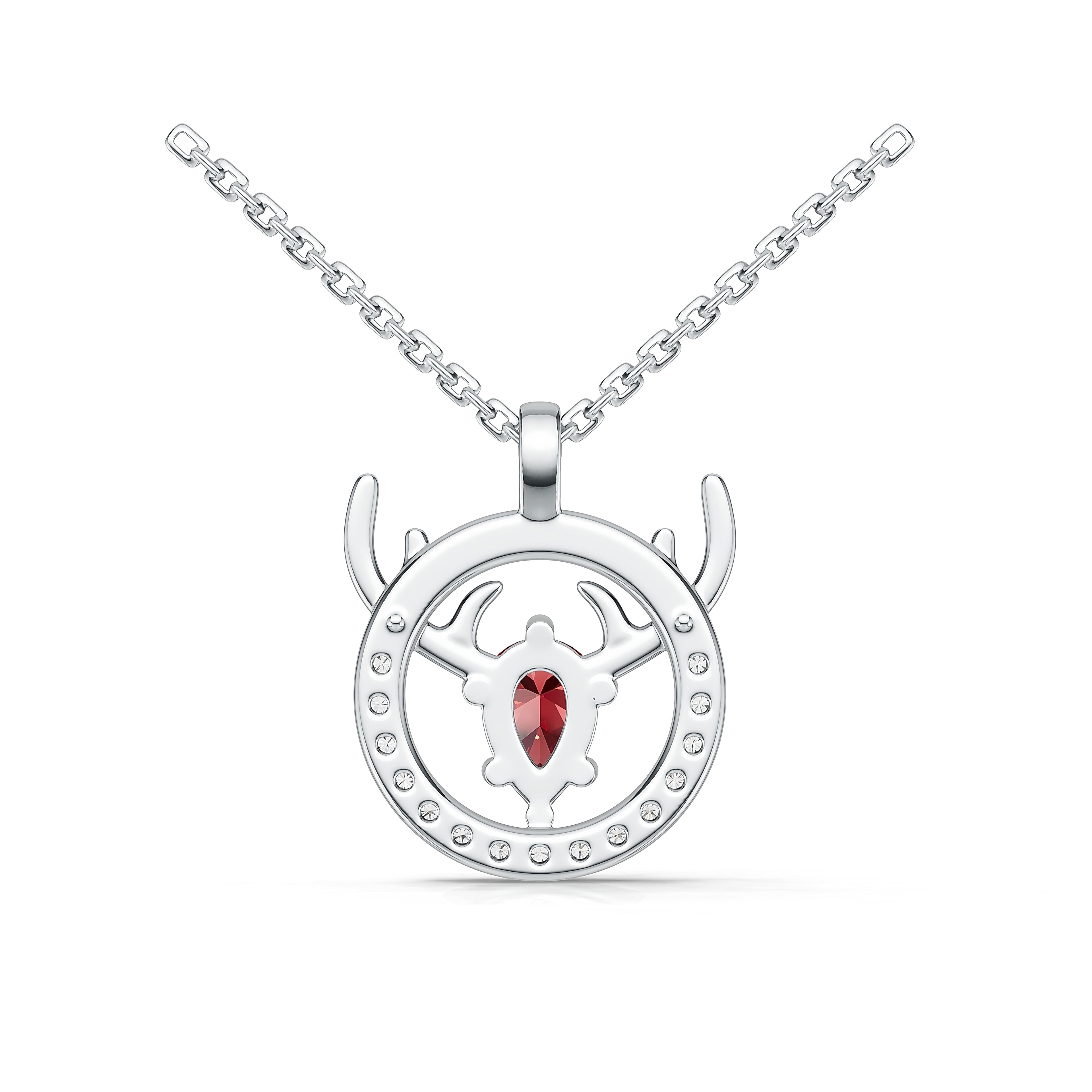 18K White Gold Pear Ruby Diamond Pendant Necklace