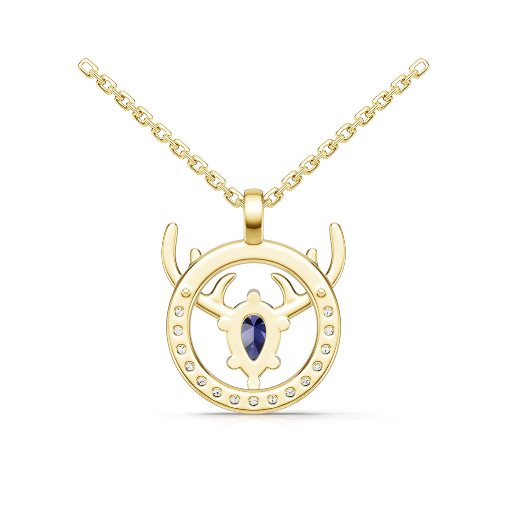 "Eternal Stag" 18K Gold Sappire & Diamond Pendant Necklace