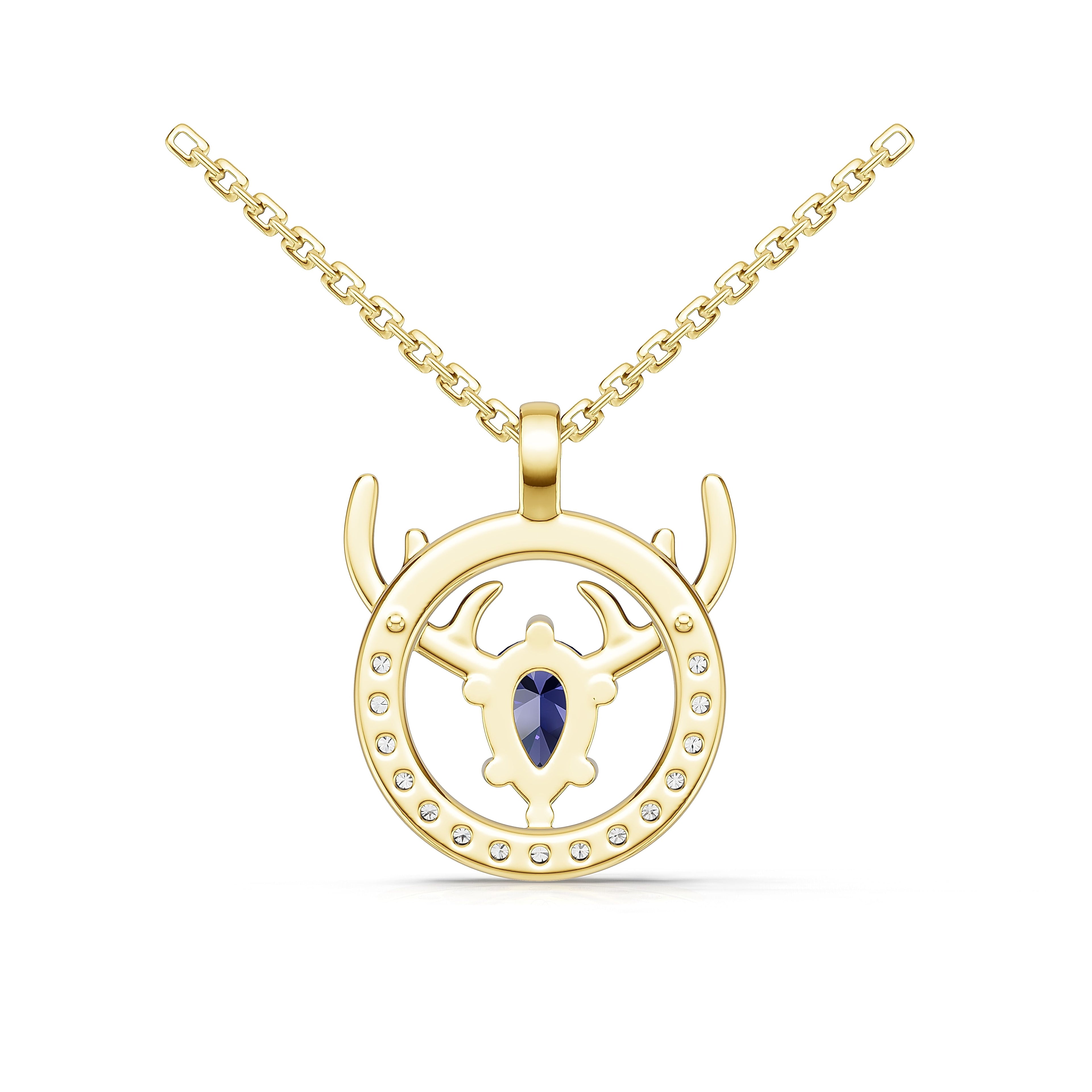 "Eternal Stag" 18K Gold Sappire & Diamond Pendant Necklace