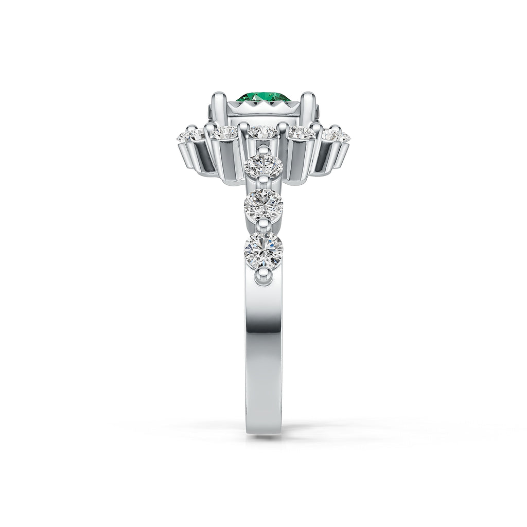 "Solar Embrace" 18K White Gold Emerald & Diamond Cluster Ring