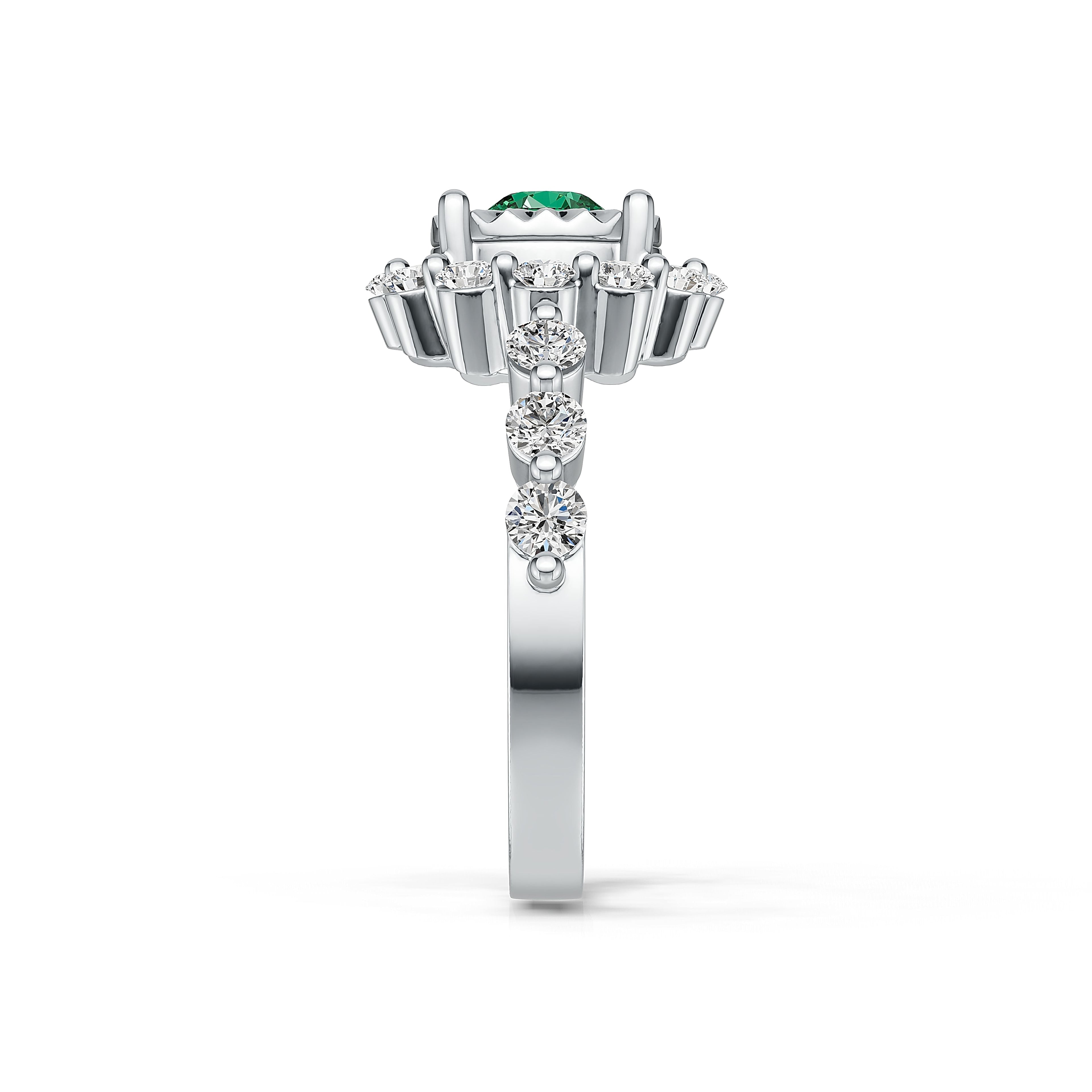 "Solar Embrace" 18K White Gold Emerald & Diamond Cluster Ring
