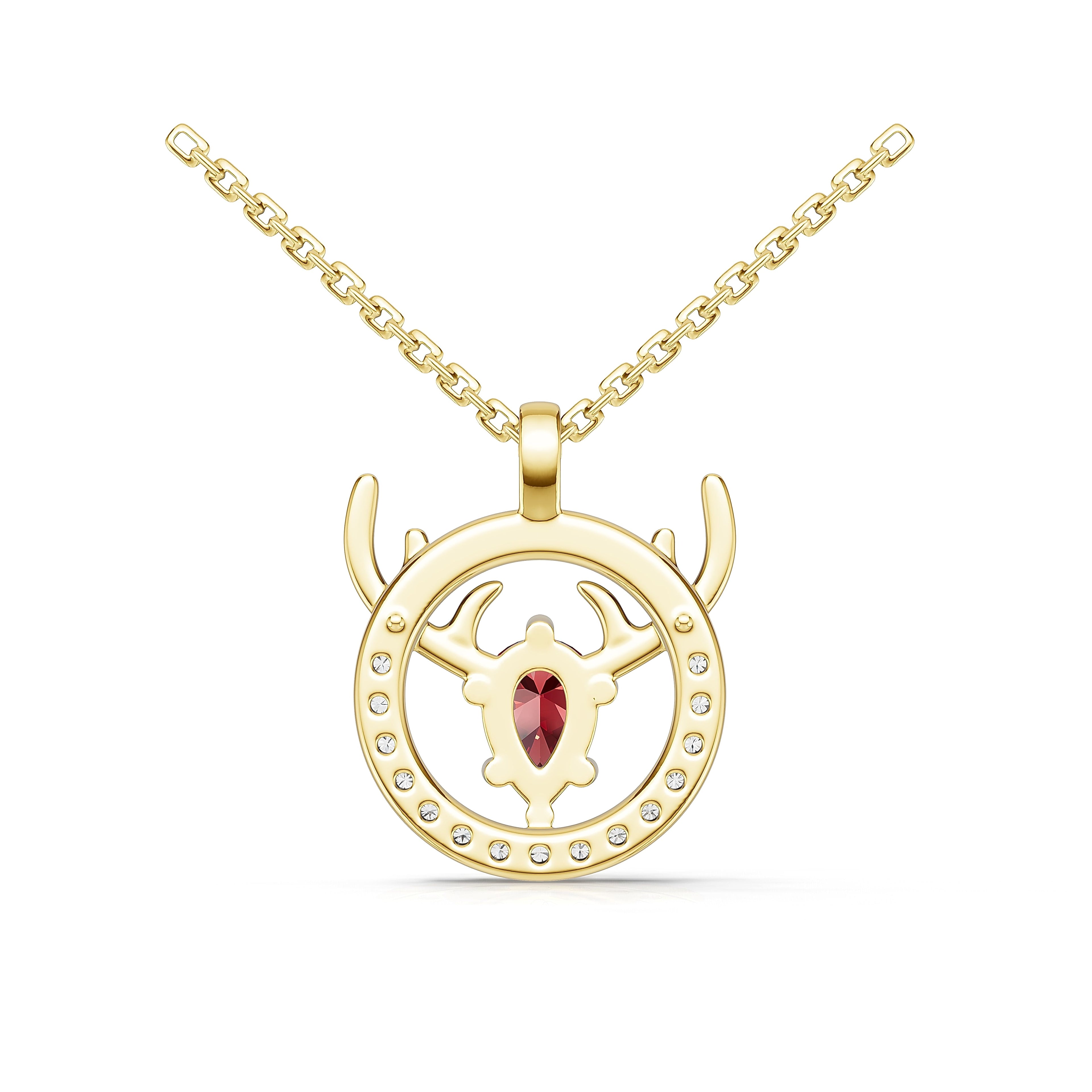 "Eternal Stag" 18K Gold Ruby & Diamond Pendant Necklace