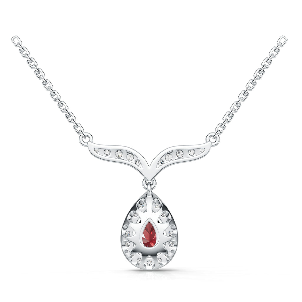 18K White Gold Natural Ruby Diamond Pendant Necklace