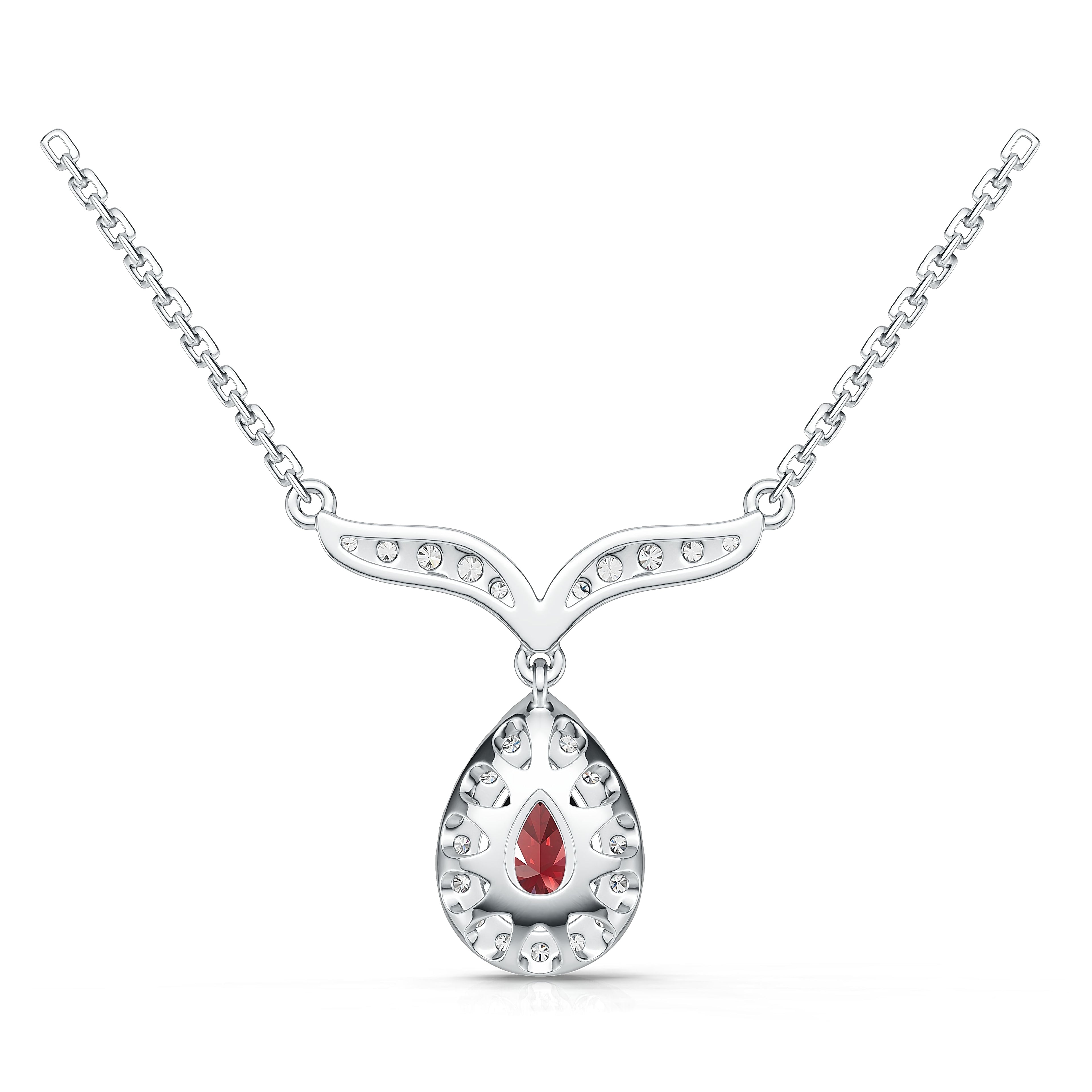 18K White Gold Natural Ruby Diamond Pendant Necklace