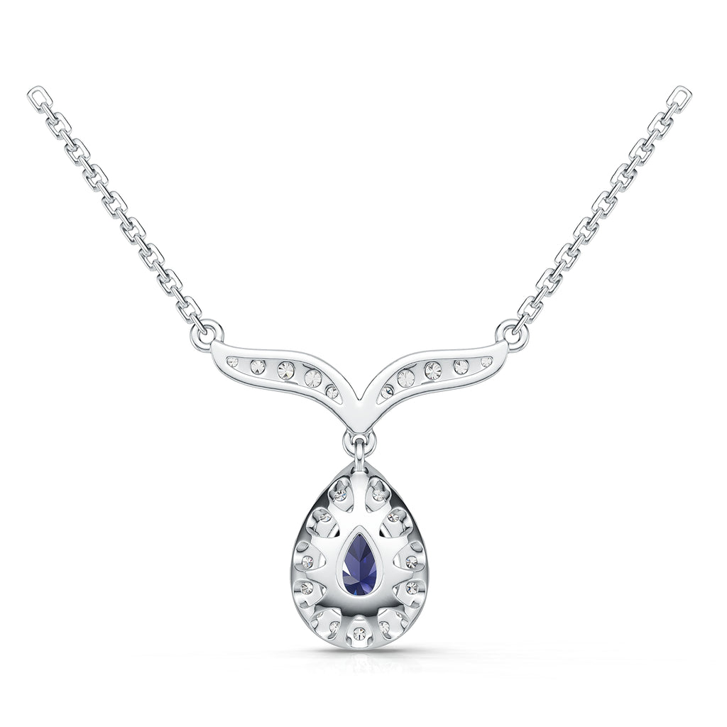 18K White Gold Sapphire Diamond Pendant Neckace