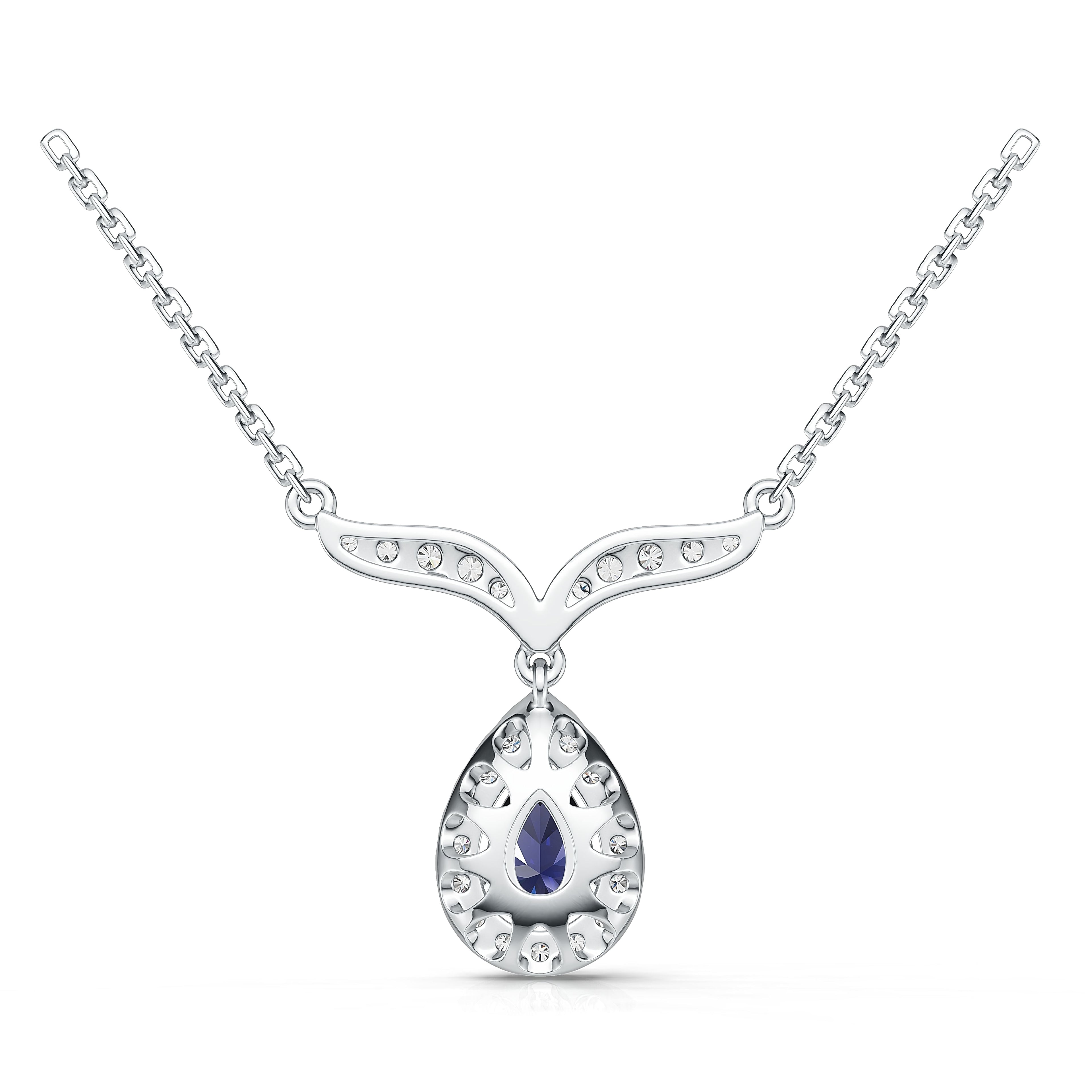 18K White Gold Sapphire Diamond Pendant Neckace
