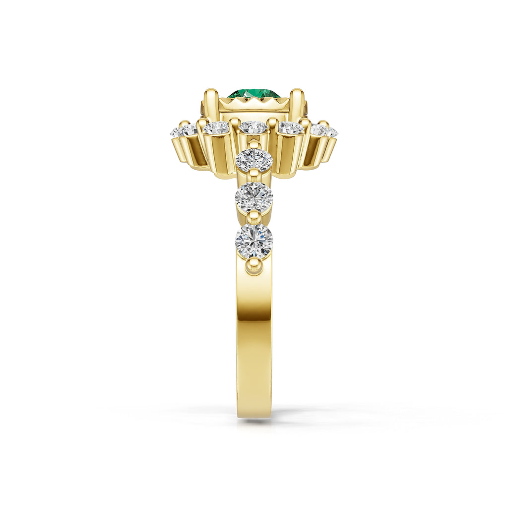 "Solar Embrace" 18K Gold Emerald & Diamond Cluster Ring