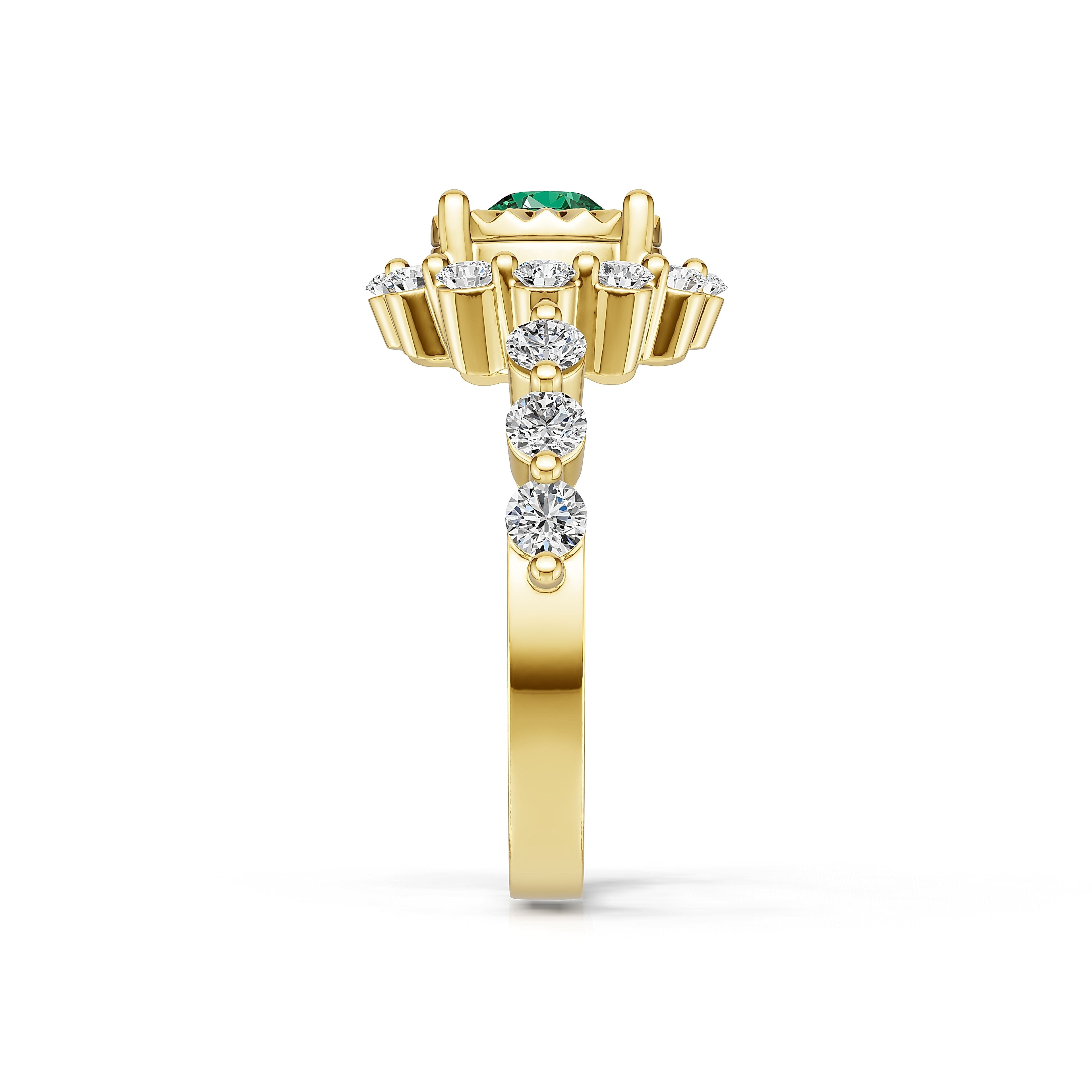 "Solar Embrace" 18K Gold Emerald & Diamond Cluster Ring