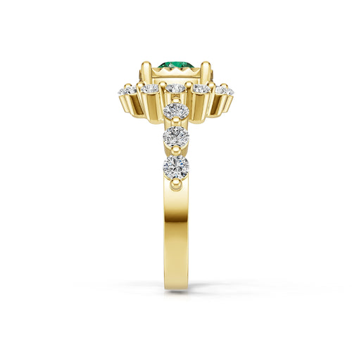 "Solar Embrace" 18K Gold Emerald & Diamond Cluster Ring