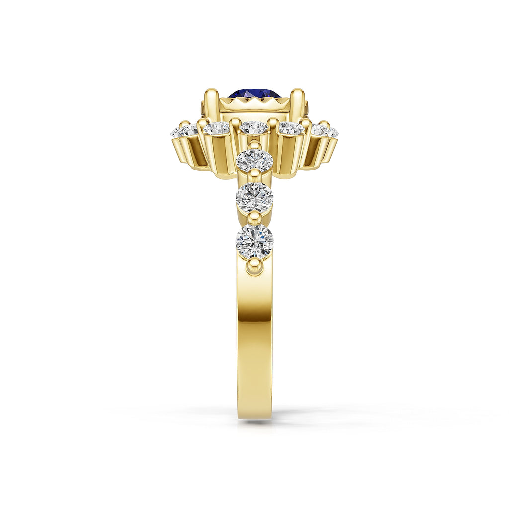 "Solar Embrace" 18K Gold Sapphire & Diamond Cluster Ring