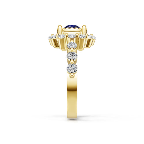 "Solar Embrace" 18K Gold Sapphire & Diamond Cluster Ring